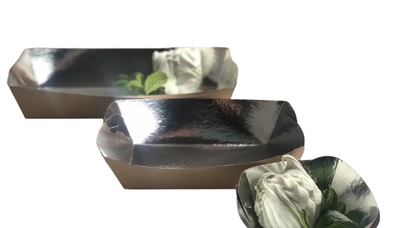 Тарілка паперова фольгована срібляста 17*30 (15*20*5) (100шт)