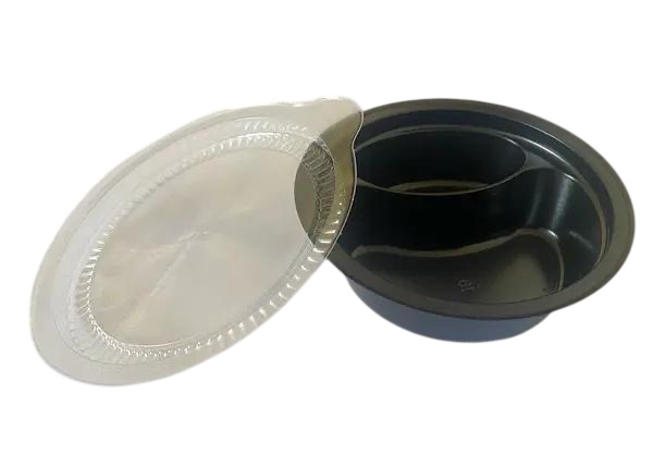 Контейнер для соусу чорний з кришкою 100мл з діленням (1000) круглий