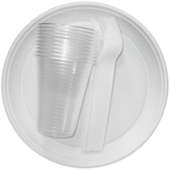 Набір посуду на 6 персон (тарілка, стакан,веделка, серветка)