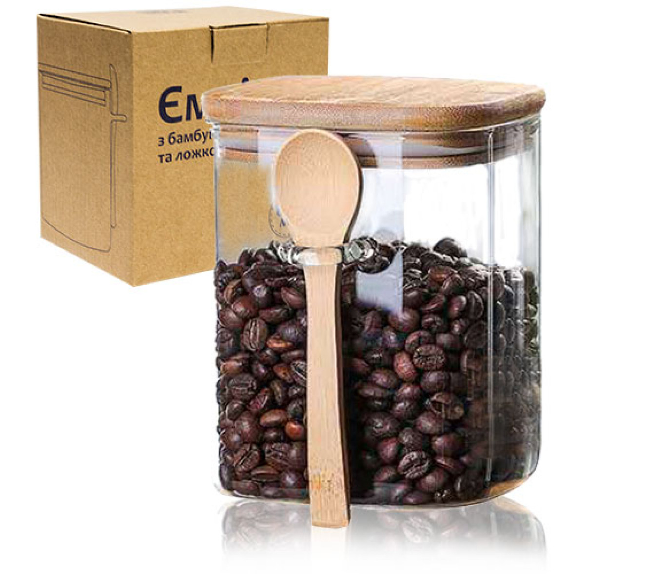 Ємність з бамбуковою кришкою та ложкою 800мл