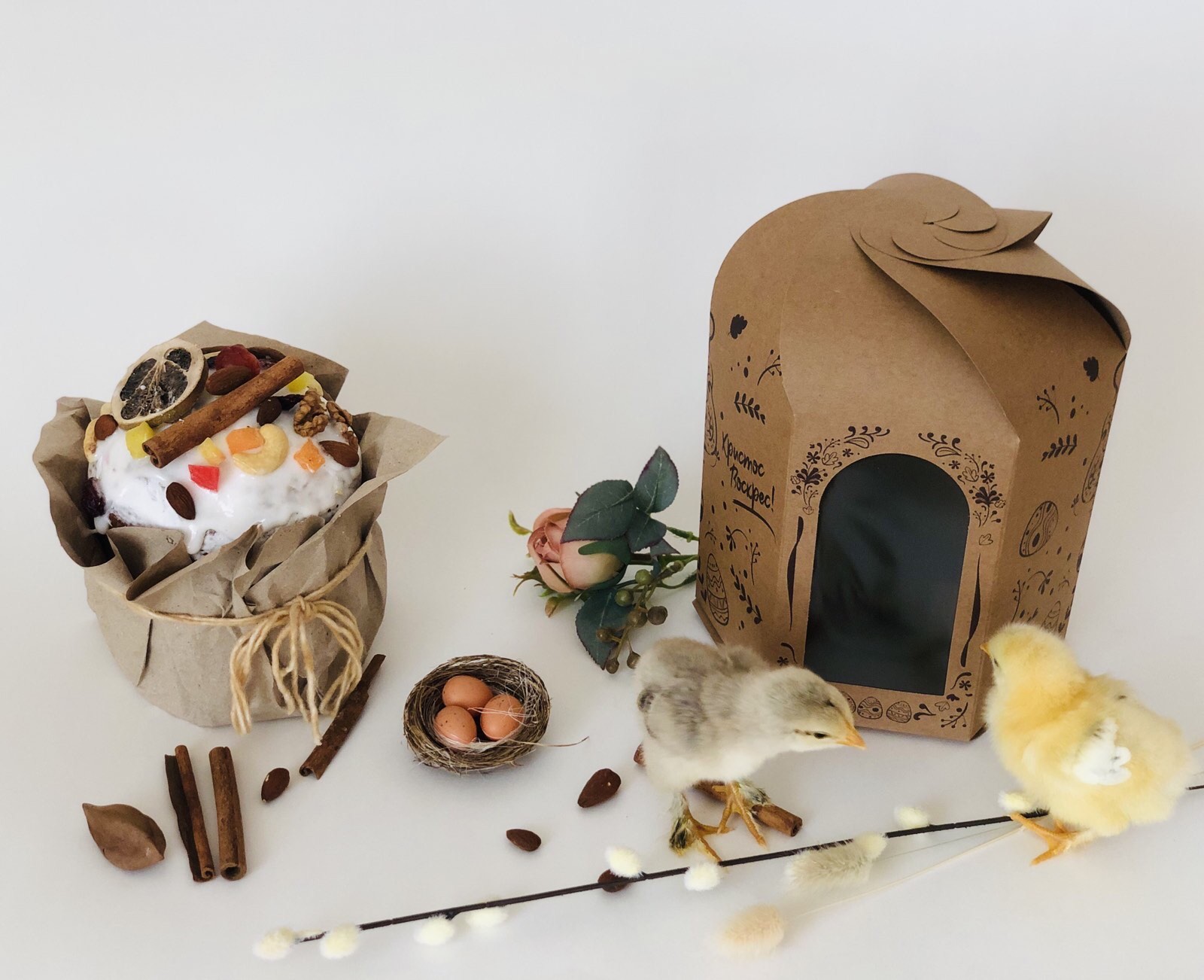 Коробка для паски 155*165*210мм крафт з друком+вікно 50шт/уп