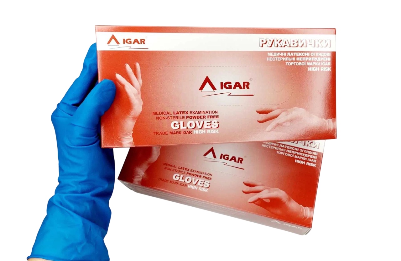 Рукавиці гумові "Амбуланс (LITMED)" сині (М) (50шт) в коробці