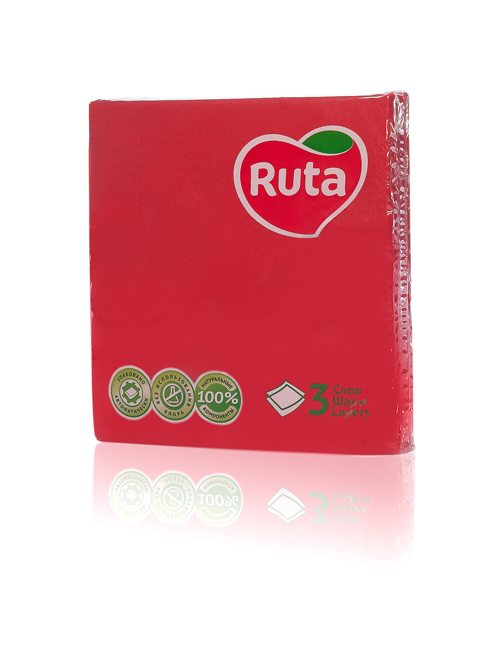 Серветки "Рута" 33*33 3 шар. 20шт. червоні (17)