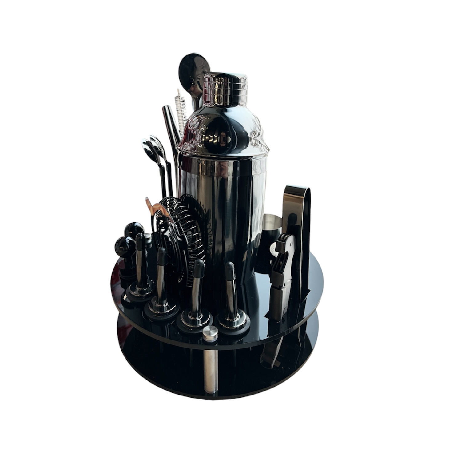 Набір бармена з круглою підставкою 20 предметів чорний