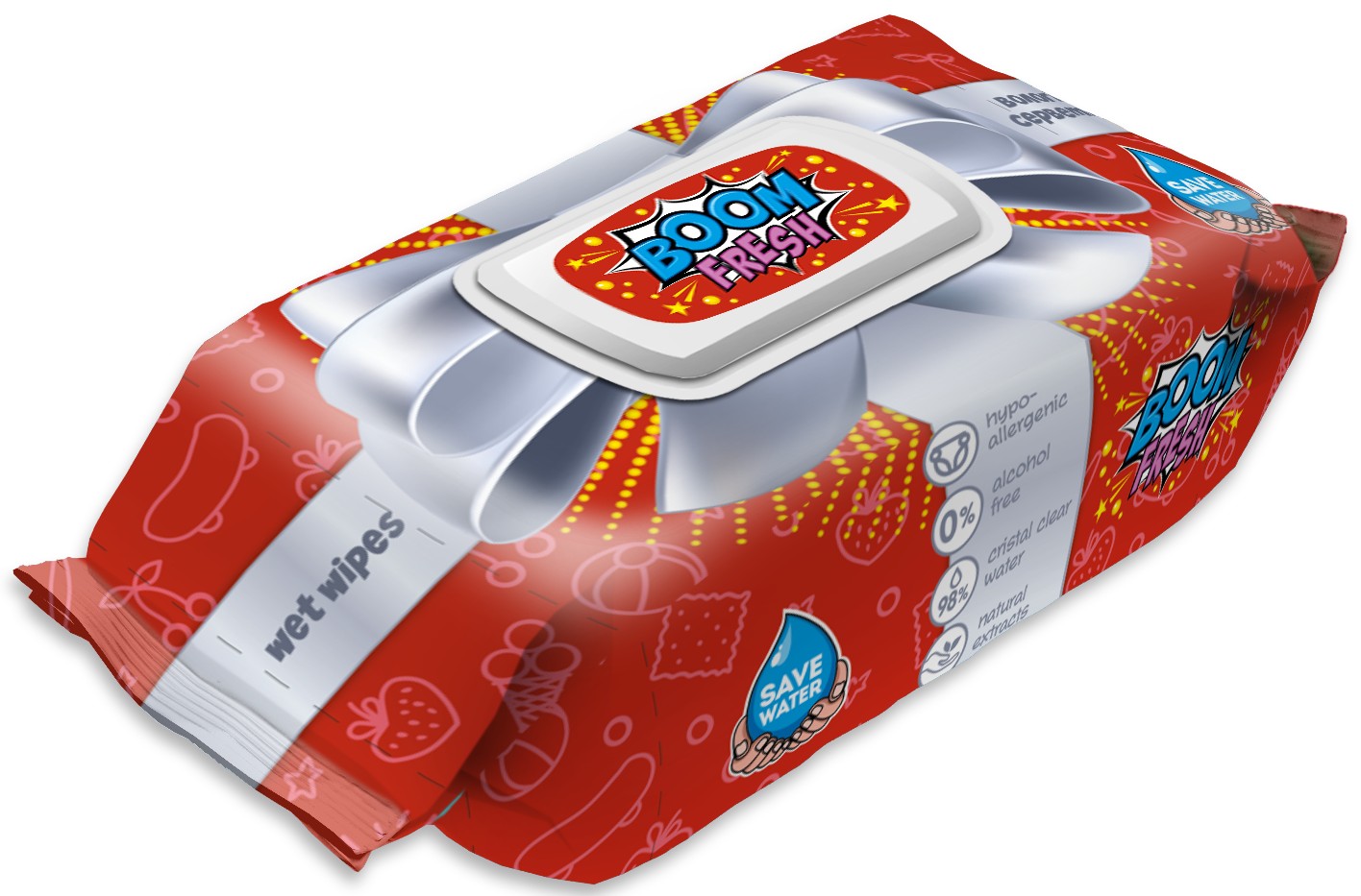 Серветки вологі "Kinder Fresh/BOOM FRESH" 120шт з клапаном (12)