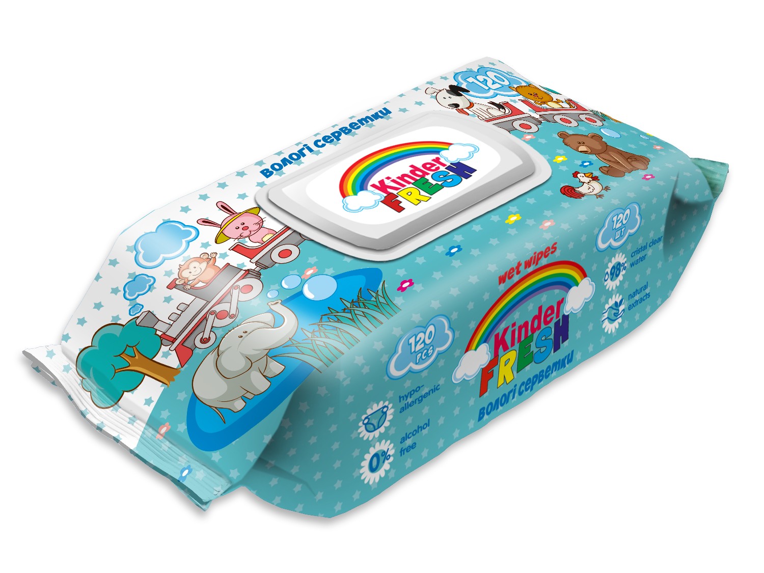 Серветки вологі "Kinder Fresh" 120шт з клапаном (12)